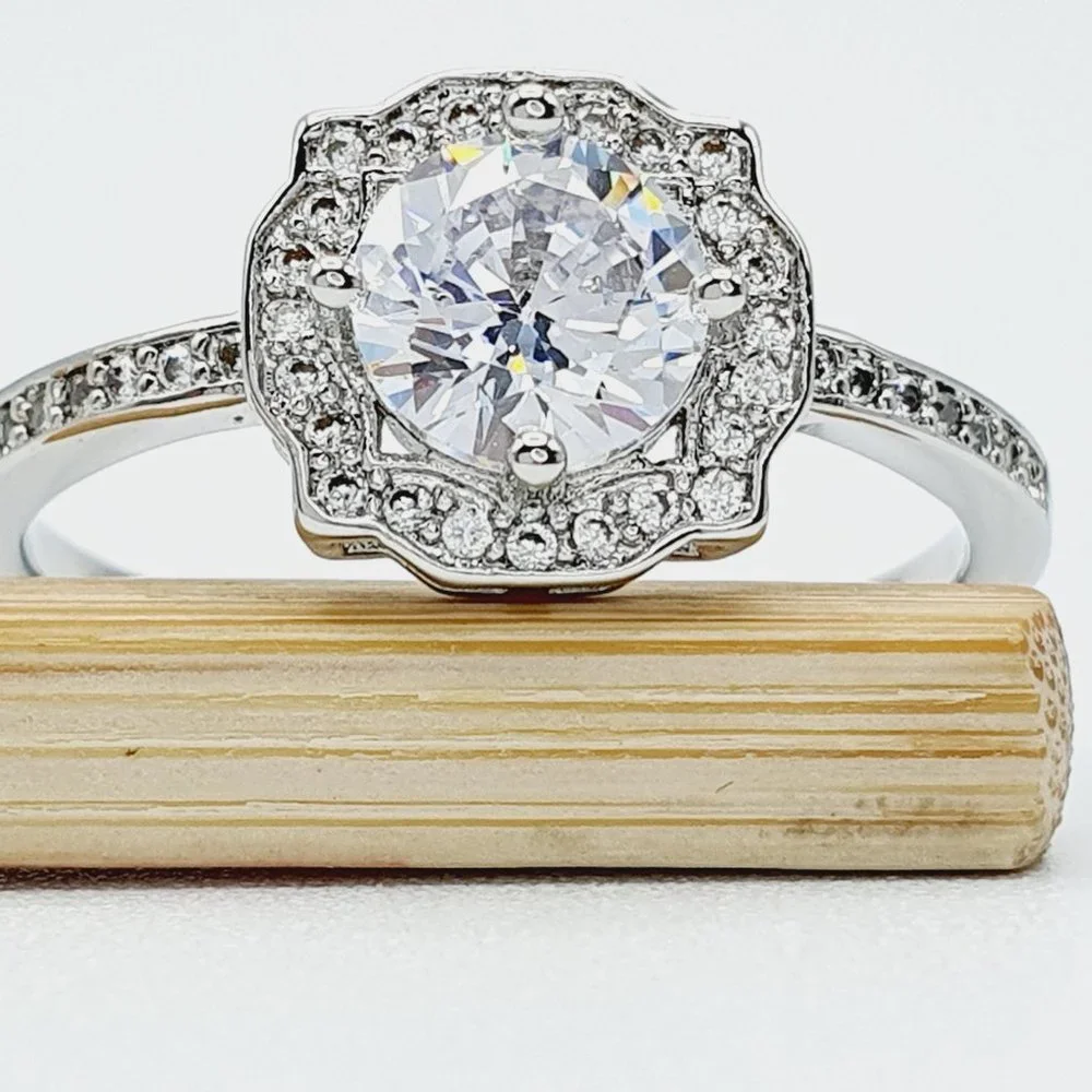 🎀Beautiful Round Shiny CZ Diamond Flower Micro Pave Wedding Ring, UNVN12316